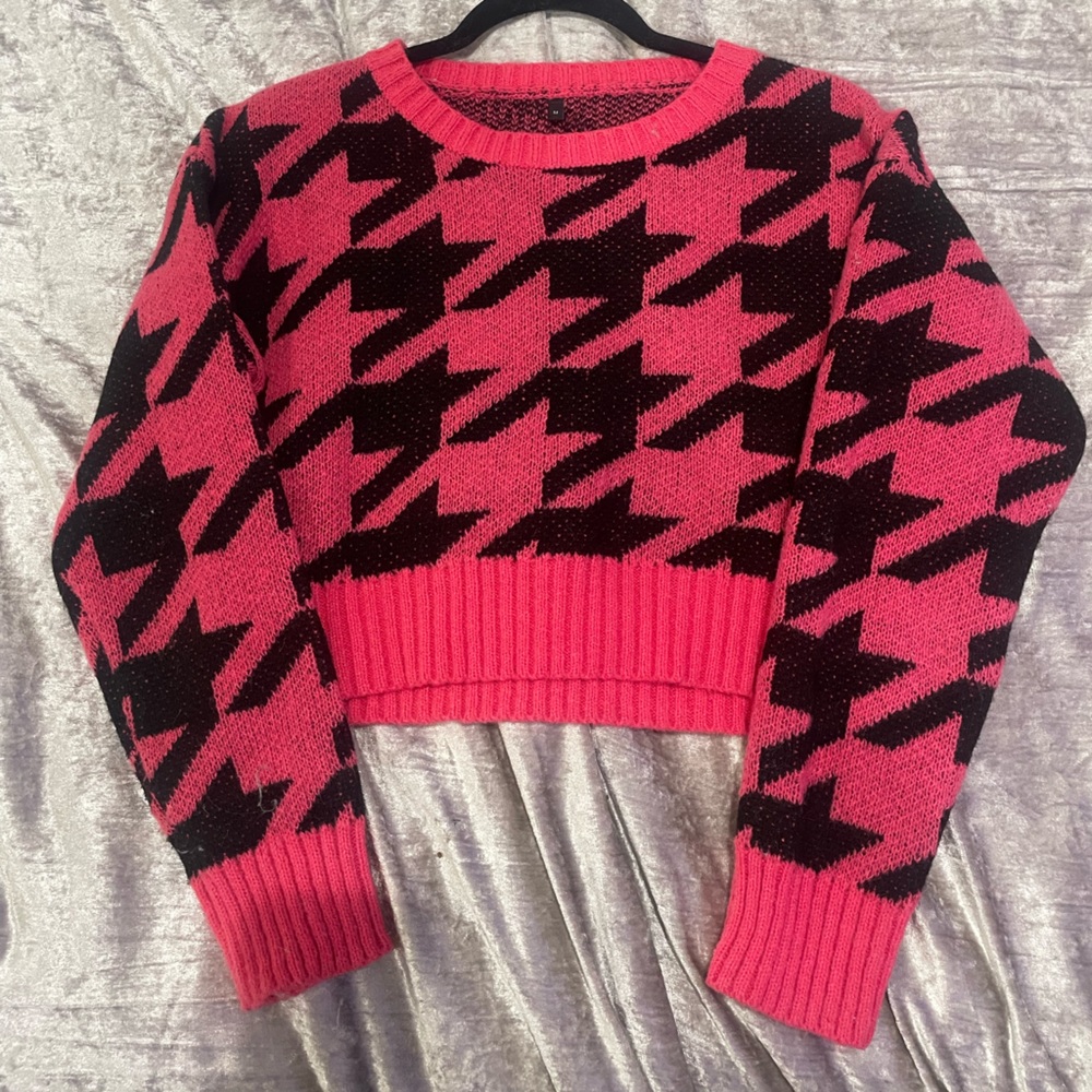 Hot Pink Houndstooth Sweater